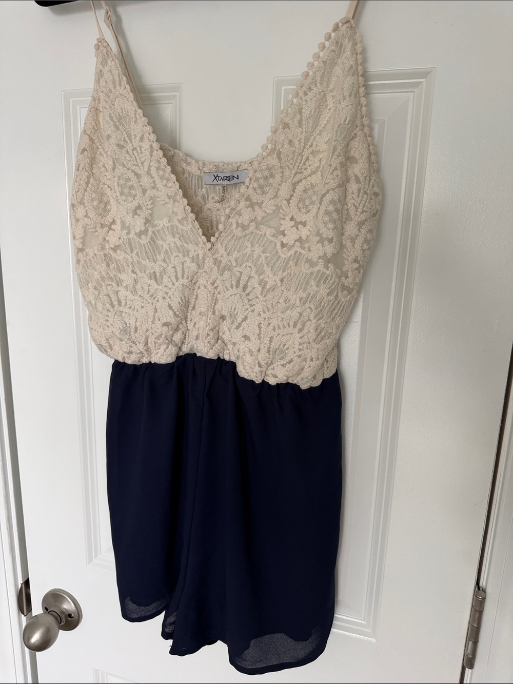 Xtaren Cream Lace and Navy Romper